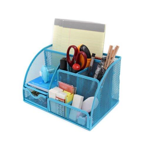 Wideny Office and home 6 compartments Black Desktop caddy Metal Mesh Desk Organizer with drawers