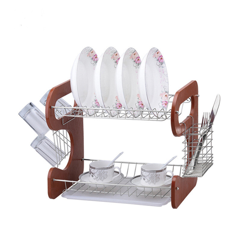 Wideny new custom design logo package kitchen restaurant supply 2 tiers stainless steel tableware dish drainer rack