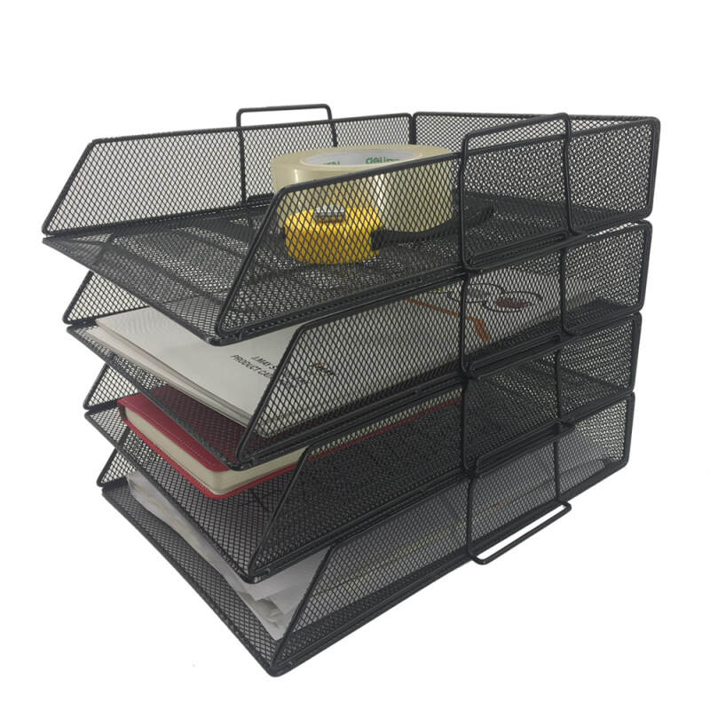 Free Pen Holder Accessories Stackable Paper Trays File sorter desk organizer 4 tier Black Mesh mesh document tray