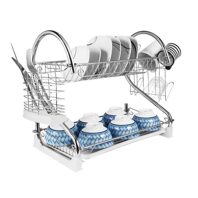 WJ YMR-WJ304-1 bowl Drainer Chrome-plated stainless Steel 2-Tier Dish Rack with Drainboard