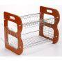 High Quality wholesale Eco-friendly wooden foldable metal wire 2 tier dish drying rack for kitchen
