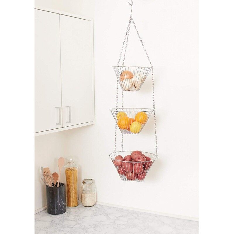 home kitchen table round stainless steel metal wire storage fruit basket for holder