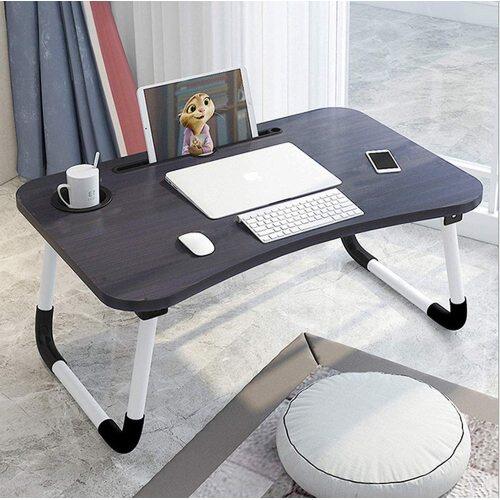Folding Wooden Desk Laptop Stand, Foldable Holder Metal Leg Laptop Stand with Cup Holder