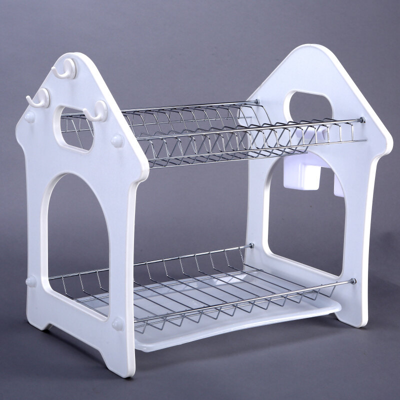 wholesale custom kitchen sink multi-function house shape 2 layer metal stainless steel dish drainer rack