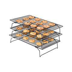 Fourniture en gros Cuisine à la maison Grille de refroidissement en acier inoxydable en fil métallique argenté à 3 niveaux pour le barbecue de pain de gâteau de boulangerie