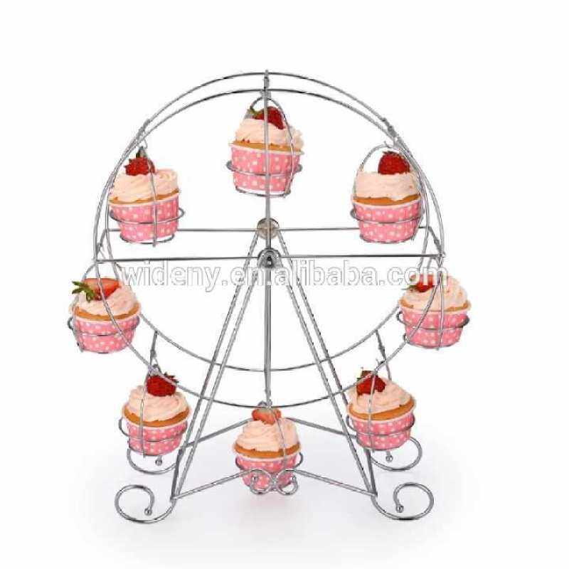 New products Customized Revolving white metal fountain cake stand