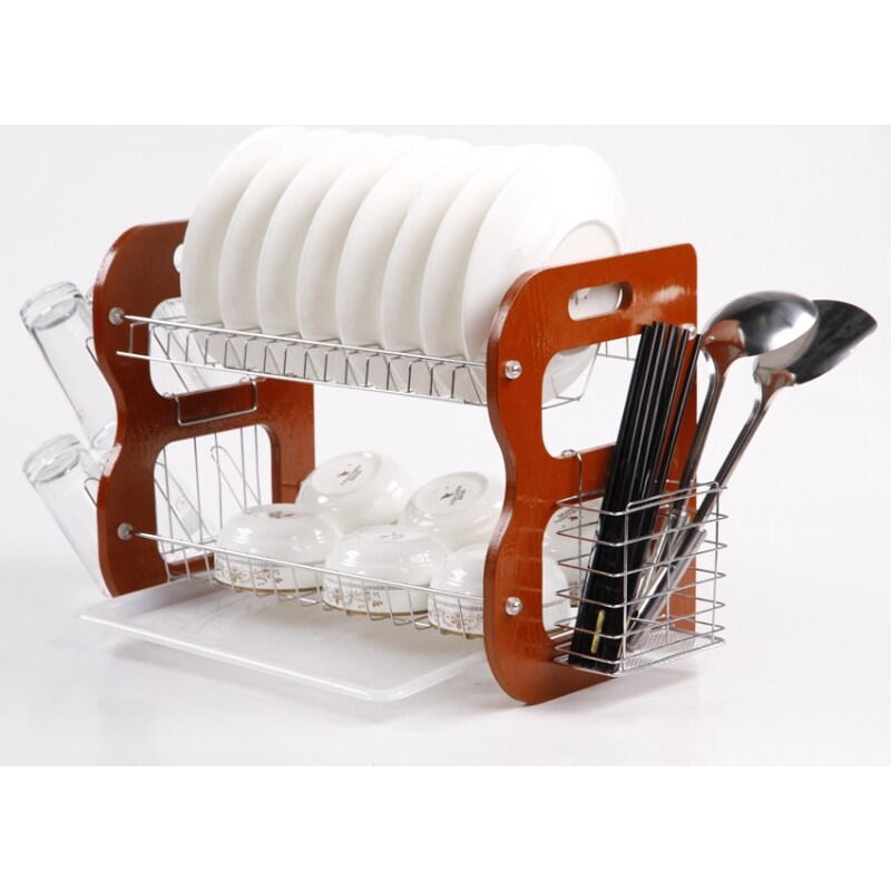 Customized Euro Style multi-function 2 tier wood kitchen cabinet dish rack tableware