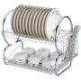 2 tier kitchen flatware round metal cup bowl dish drying drainer rack with drainboard