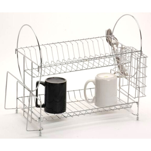Sink Kitchen Rack with Removable Adjustable Cutlery Tray and Drainboard 2 Tier Wire Black Metal Dish Rack