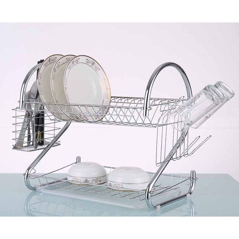 Factory Sale Twotiers Compact Kitchen Powder Wall Mount Metal Two Tiers Foldable Dish Rack Storage
