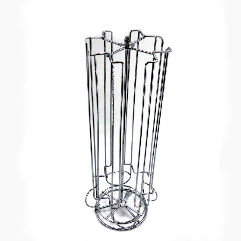 Round Bottom 4 Sides Revolving Table Top Metal Wire Display Storage Dolce Gusto Coffee Capsule Holder With Chrome Plate