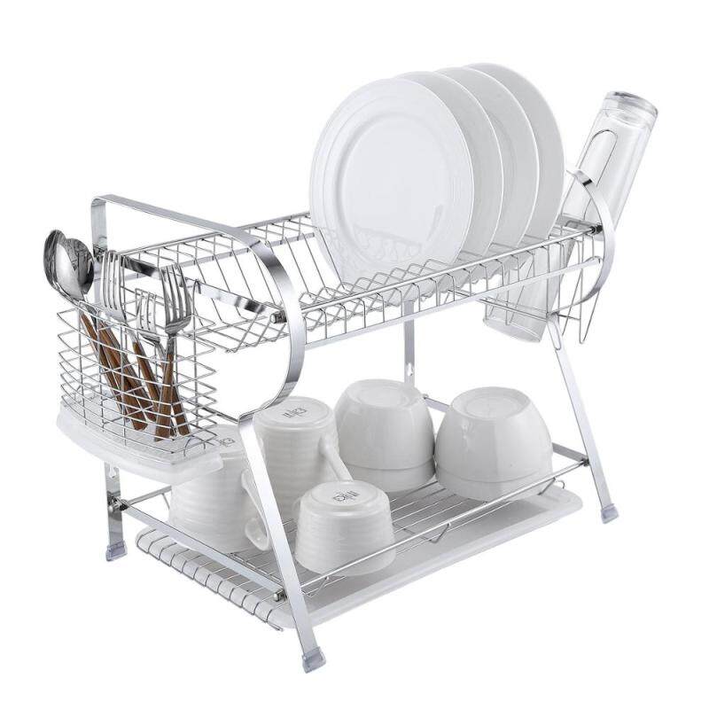 Amazon hot sale easy cleaning R type 2 tiers metal dish drying rack for home kichen