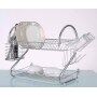 Amazon Hot Sale Kichen Dish Dryer Rack Silver Metal 2 Tier Dish Drying Rack with Storage Rack Cup