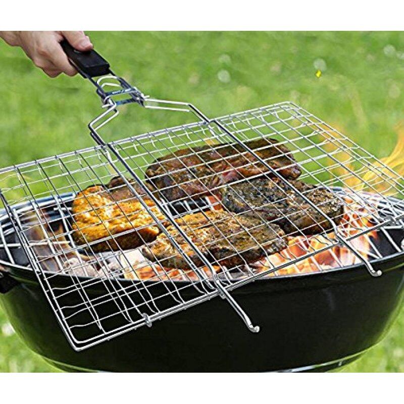 Wholesale Outdoor Portable Folding 100% Stainless Steel Barbecue Grill Basket With Easy Flipping Handle for fish