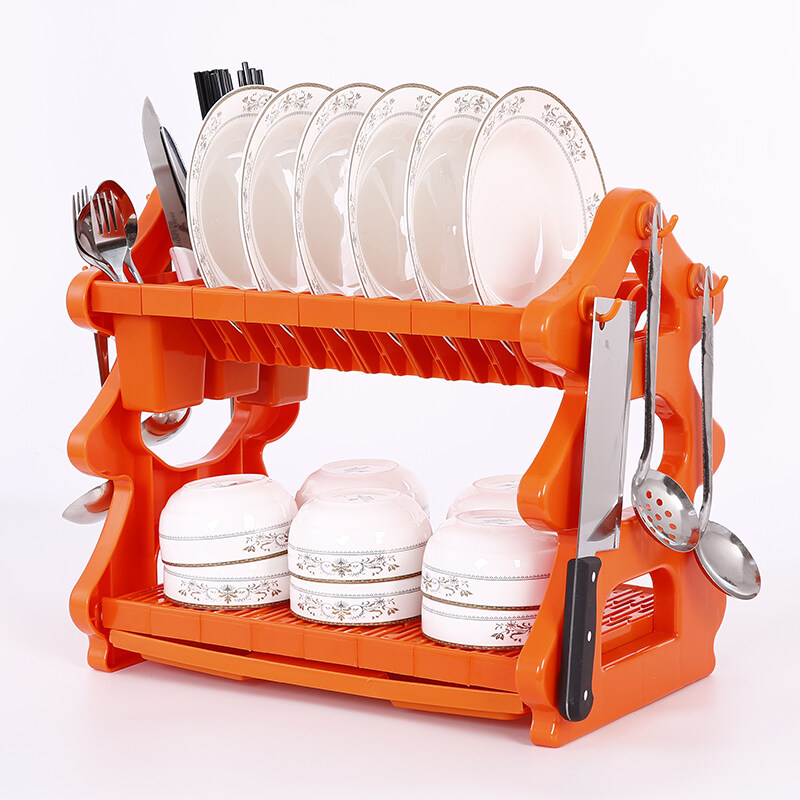 wholesale supply kitchen cabinet 3 tier red Tree type metal Wire plastic package edge dish rack with drainboard