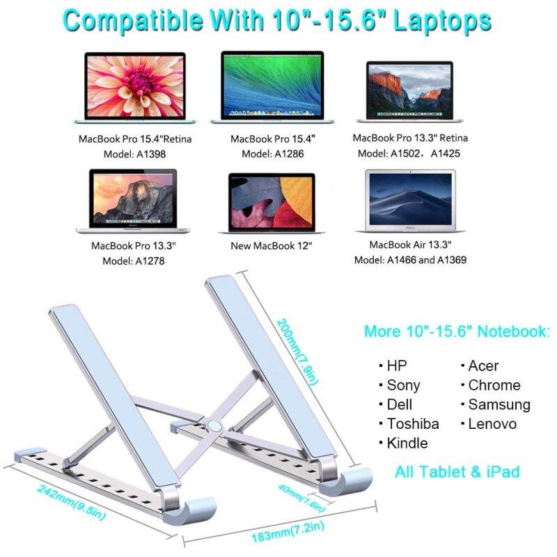 Portable laptop stand, Aluminum Foldable Holder 10 Height Adjustable Aluminium Alloy Laptop Stand Adjustable