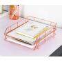 Factory Suppliers Office Wire metal mesh desk file organizer set rose gold stackable paper document  3 layer File Tray