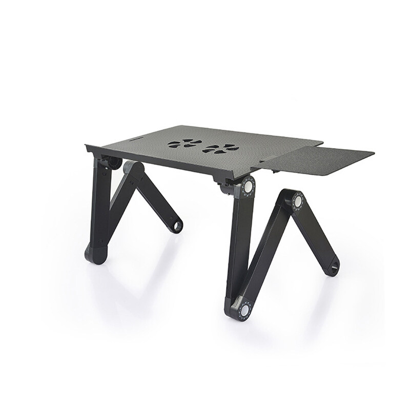 Black Foldable Adjustable Laptop Desk, Portable Aluminum Laptop Stand, Ergonomic Laptop Table with 2 CPU Cooling Fans