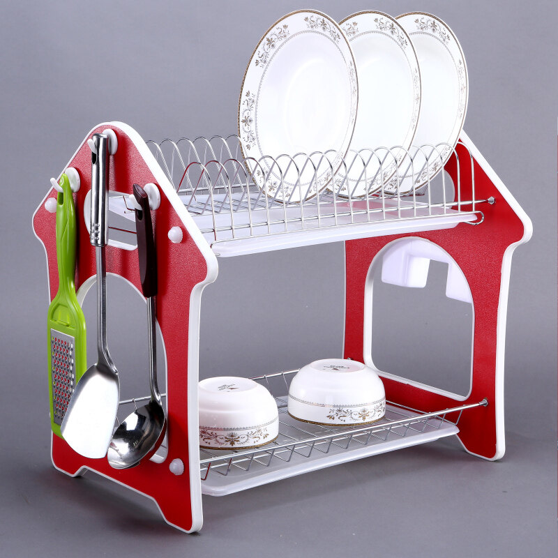 wholesale custom kitchen sink multi-function house shape 2 layer metal stainless steel dish drainer rack