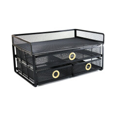 Wideny Office Monitor Stand Riser - Black Mesh Metal Desk Organizer With 2 Sliding Drawers for Office,Home