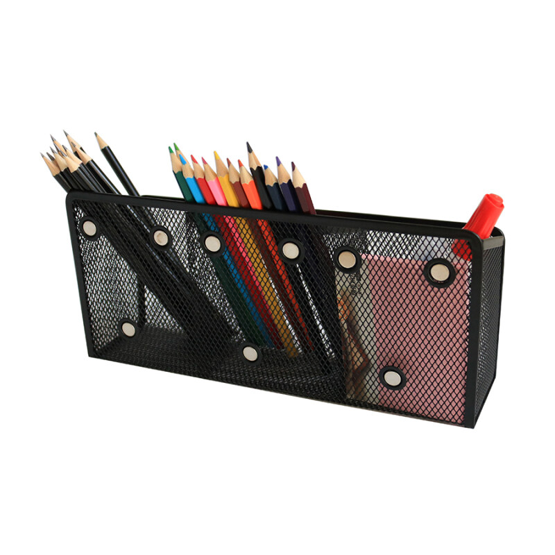 Wholesale Office School Stationery Supplies Three Space Wall-mounted Magnetic Metal Mesh Pen Holder