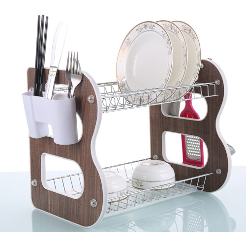 New Style Collapsible Metal 2 Tier Kitchen Dish Rack With Utensils Holder