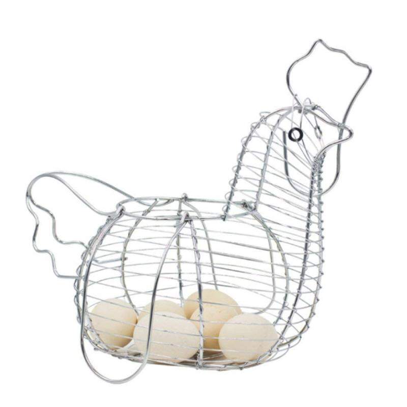 Ware Manufacturing Black Metal Mesh Wire Chicken Shaped Egg Collecting Basket Holder Silver Tone Egg Storage Basket