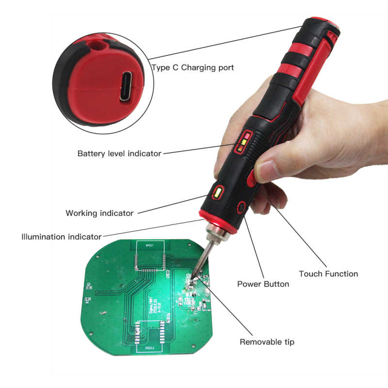 Wireless Cordless Rechargeable Soldering Iron with Illumination