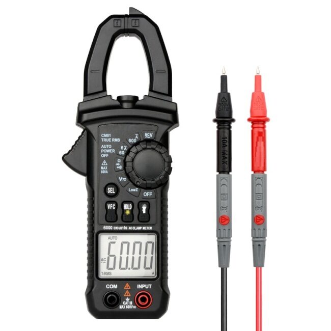 CM81 Digital Clamp Meter True RMS Multimeter 5999 Counts AC/DC Volt Amp Ohm LowZ NCV Diode Tester with Flashlight
