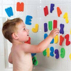 Juego de juguetes de baño de espuma con letras del alfabeto y barco
