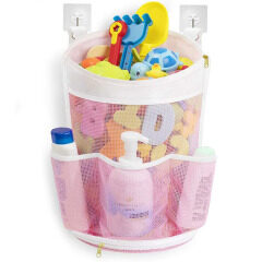 Bolsa de almacenamiento organizadora de juguetes de baño con cremallera inferior y mayor capacidad para niños con 2 bolsillos laterales con ganchos fuertes