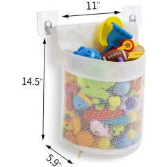 Organizador de juguetes de baño de malla con cremallera inteligente, bolsa de almacenamiento, múltiples formas de colgar, soporte de juguete de baño de apertura Extra grande