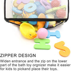 Organizador de juguetes de baño de malla Múltiples formas de colgar Bolsa de almacenamiento de juguetes para bebés de gran capacidad y apertura grande
