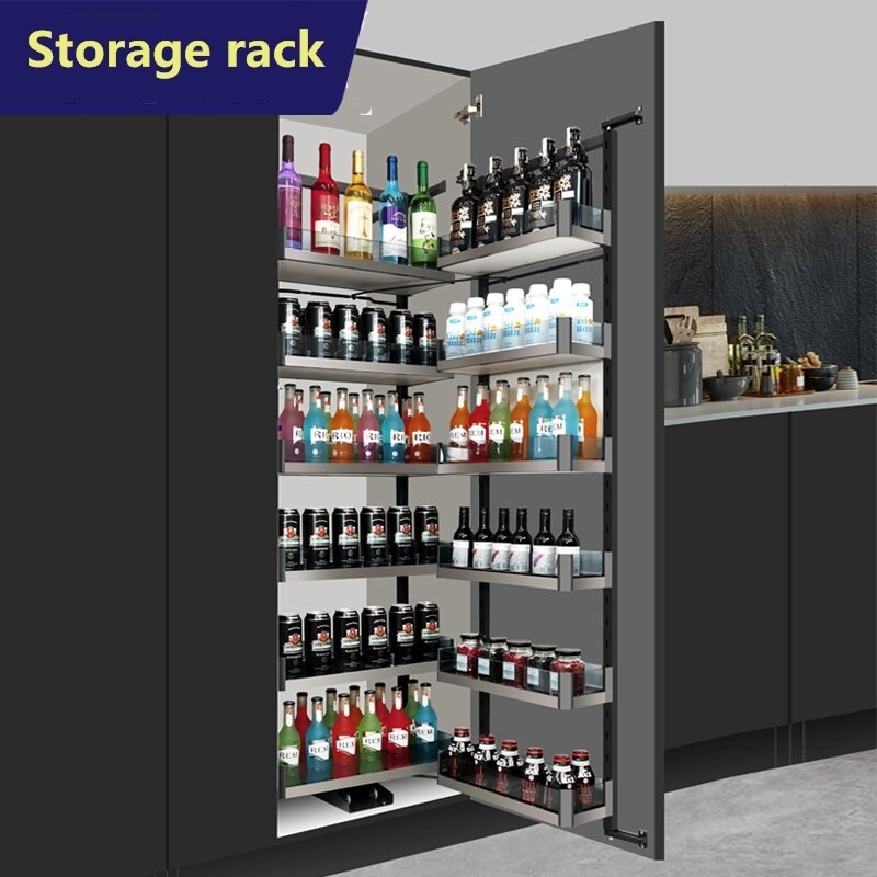High Cabinet Pull Basket 4-tier Kitchen Open Door Storage Holders & Racks Multi-layer Cabinet Built-in Shelf/ Rack