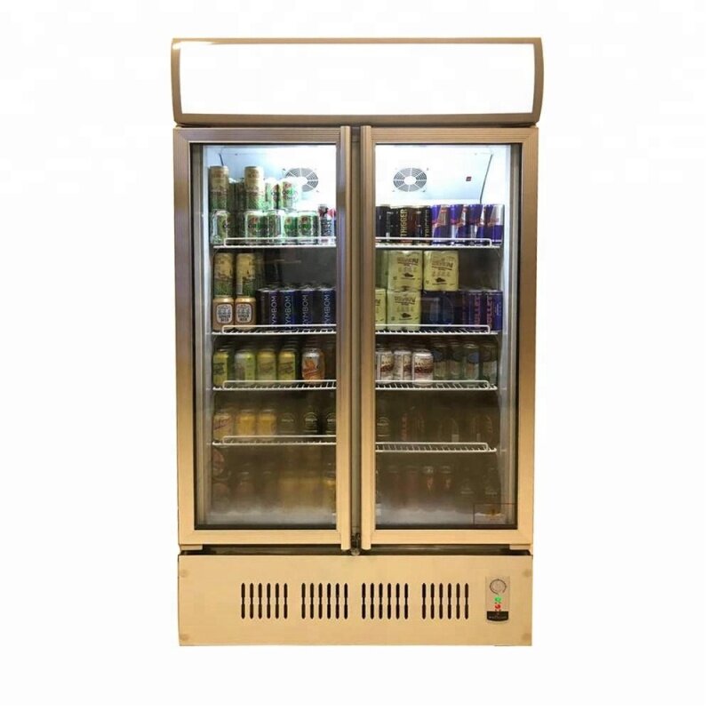 Black White Commercial Glass Fridge 2 Glass Door Vertical Chiller Refrigerator Display Drink Showcase