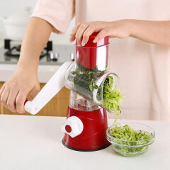 Home Rotary Cheese Grater Shredder 3 Drum Blades Manual Vegetable Slicer Nut Grinder with Strong Suction Base