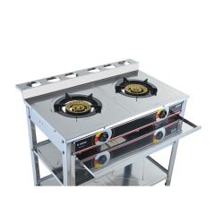 Portable Wok Cooker LPG Catering Burner Vertical Double Stove With Shelf Gas Stove Super Large Firepower Commercial