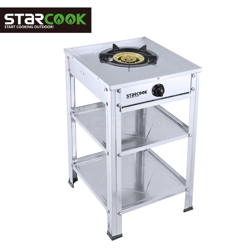 Gas Portable Wok Cooker LPG Catering Burner Vertical Single Stove With Shelf Gas Stove Super Large Firepower Commercial Range