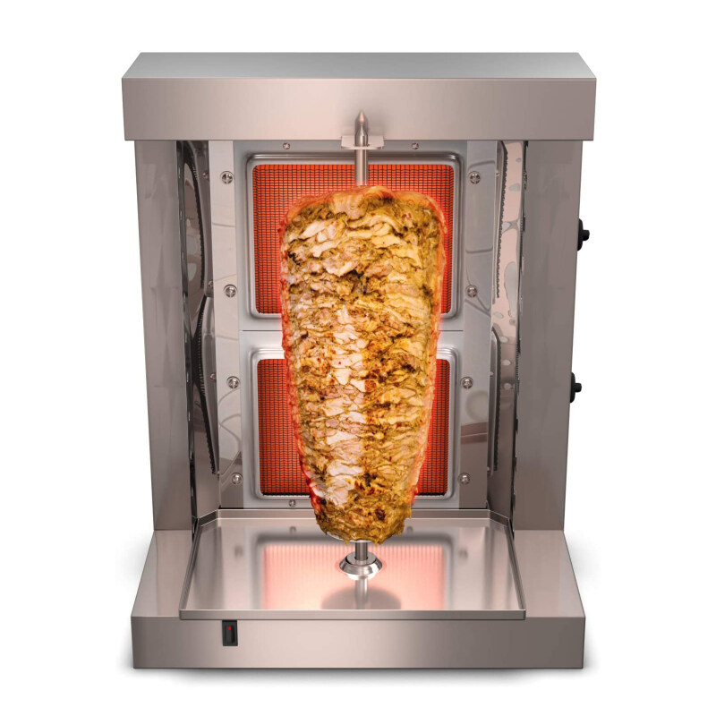 Vertical Broiler - Automatic 2 Burners Machine with 10 Side Kebab Skewers Doner Kebab Shawarma Gas Burner Grill