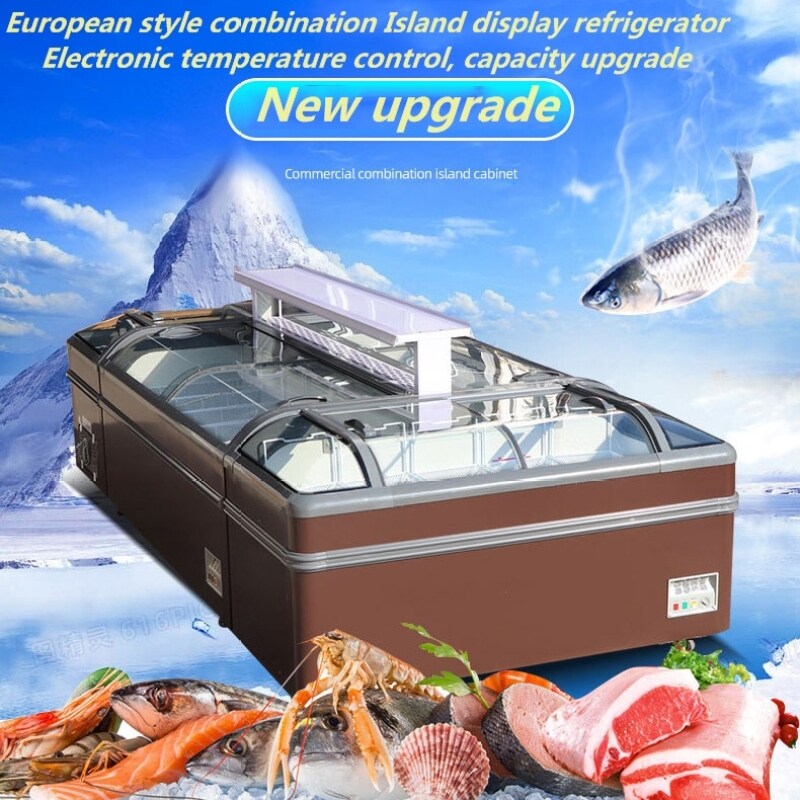 Wholesale 1.2m Supermarket European Refregerator Island Freezer Horizontal Combination Modern Island Freezer Display Cabinet