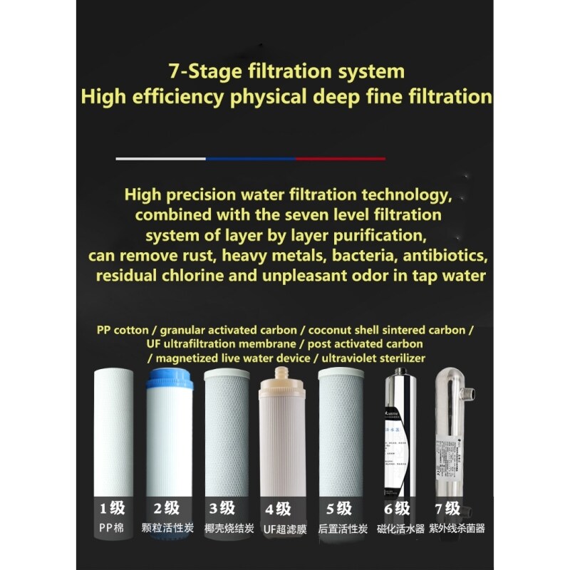 7-stage Ultrafiltration Water Purifier Machine 304 Stainless Steel Magnetization Ultraviolet Sterilization Faucet Pre Filter