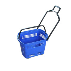 45L Whole Store Professional Supermarket Basket Turnover Trolley Wheel Shopping Baskets With Handle Wheels for Sale