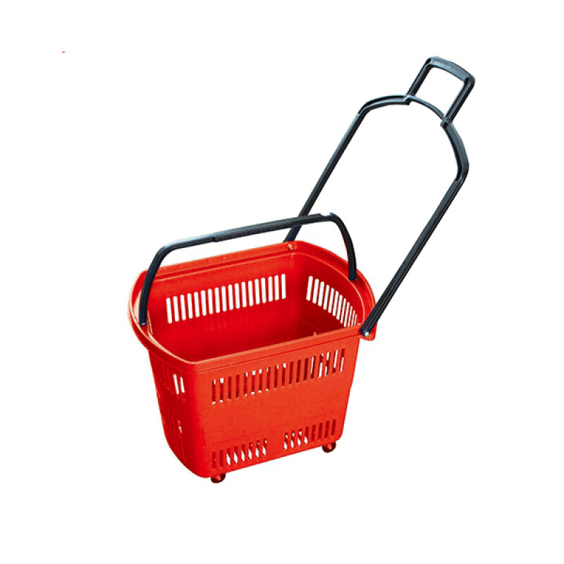 45L Whole Store Professional Supermarket Basket Turnover Trolley Wheel Shopping Baskets With Handle Wheels for Sale