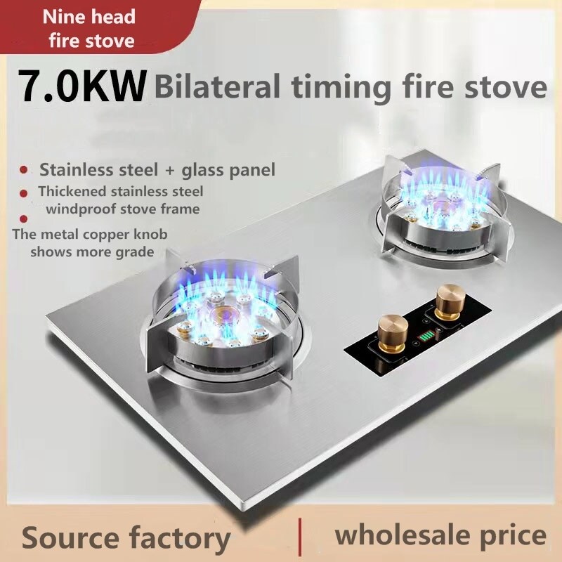 Factory price Gas Stove 2 Burner Table  Freestanding Cooktop Stainless Steel Gas Range Left Right Independent Timing