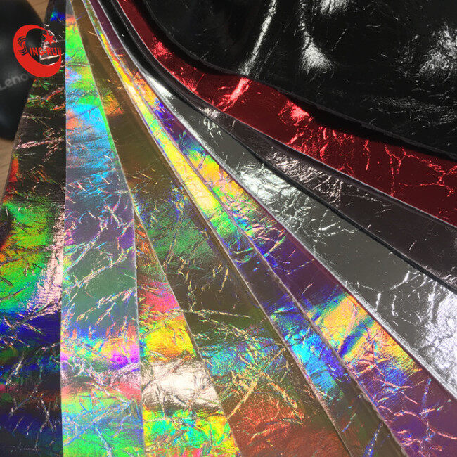 Iridescent Metal Film Pu Leather For  Shoes