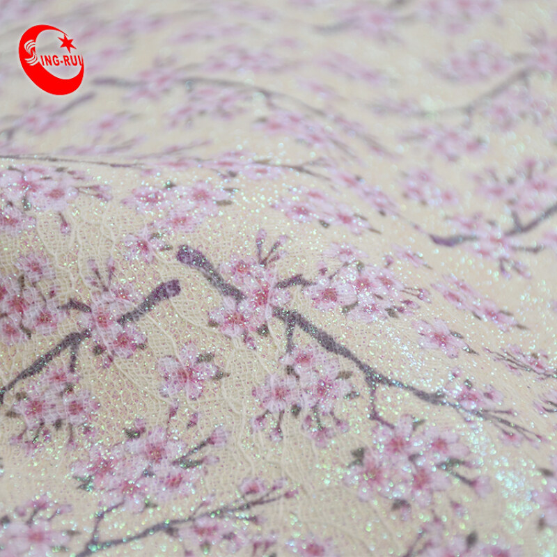 High Quality Colorful Plum Pattern Embellishment Shiny Glitter Fabric Leather Artificial For Decoration Wall Paper