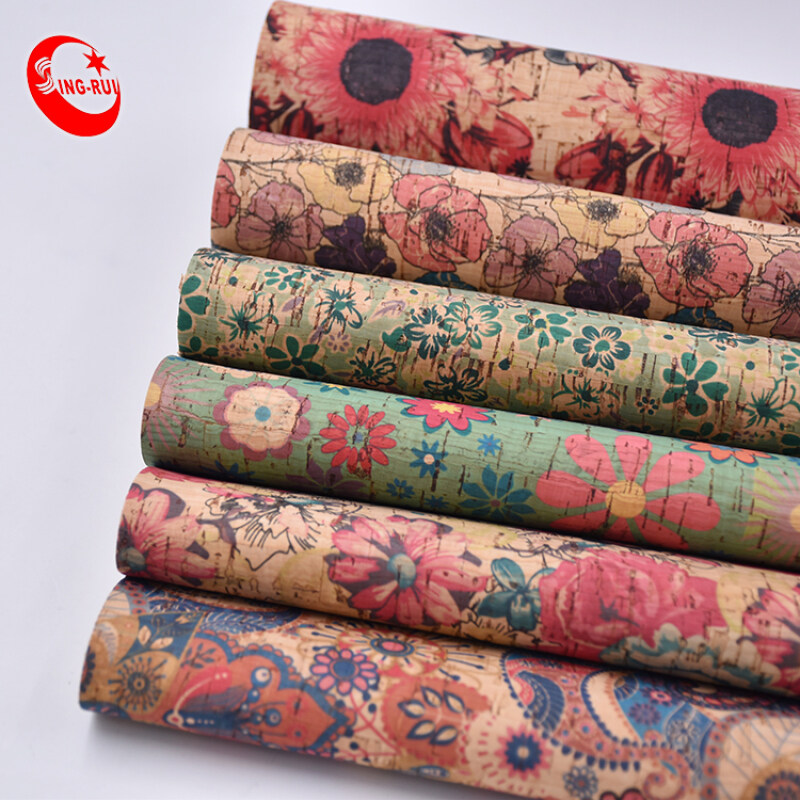 Portugal Eco-Friendly Portugal Textile Pu Natural Printed Cork Fabric With Flower Martindale Abrasion 5000 Times