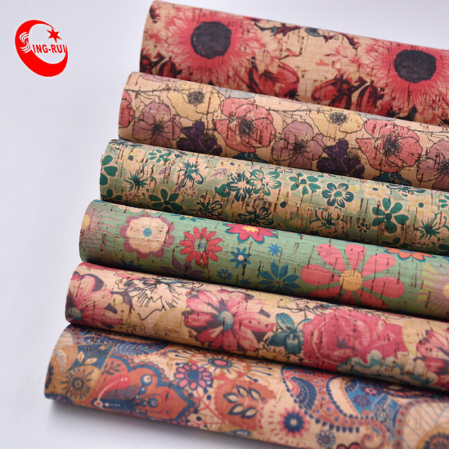 A4 Natural Flower Wood Cork Textile  Printed Leather Fabric Eco-Friendly Fabric Bag Wallet Shoes Meterial