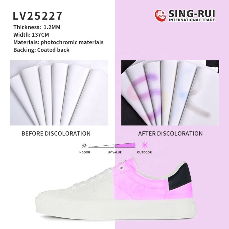 Popularity 2022 New leather goods  1.2MM UV Light Color Change pu synthetic leather material   Photochromic For Shoes  making