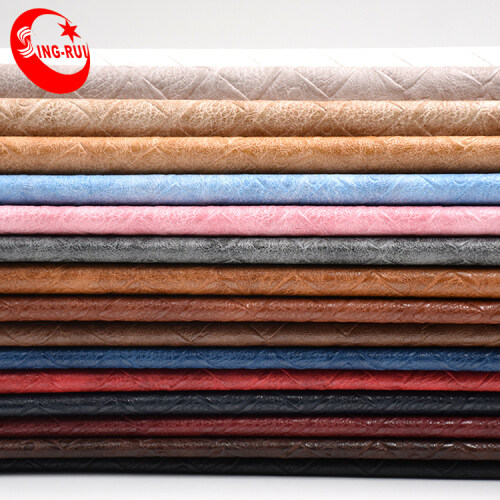 Embossed Leatherette Fabric Cotton Backing Plaid Leather